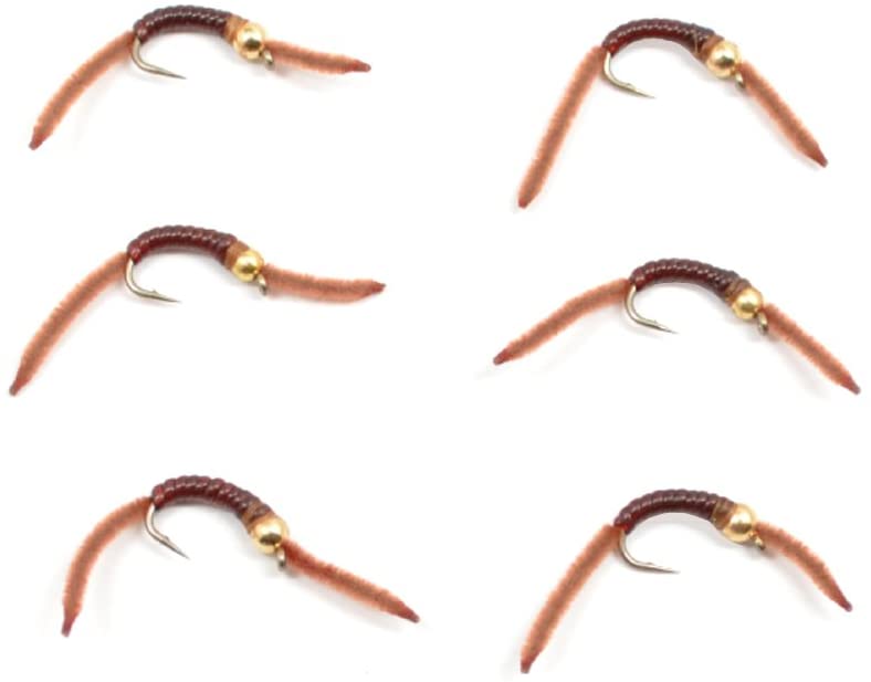 Barbless Tungsten San Juan Bead Head Power Worm Brown 6 Flies Size 10