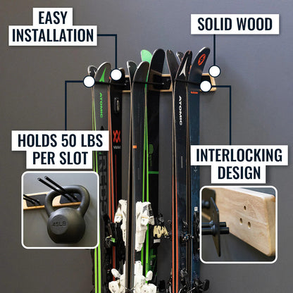 BLAT Wood Ski Storage Rack | Holds 6 Pairs of Skis