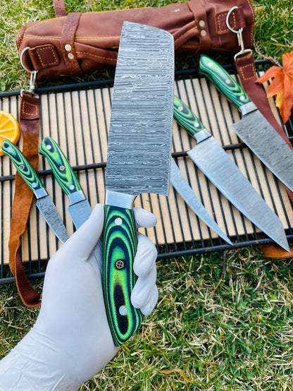 Custom Handmade Damascus Kitchen Knife Set – 6-Piece with G10 Handles