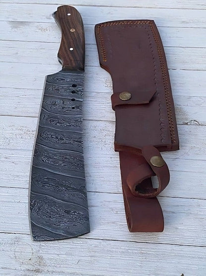 Rogue Cleaver - Custom Handmade Damascus Steel Cleaver Knife 12-Inch with Rosewood Handle | KBS Knives Store