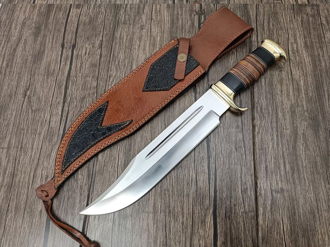 Crocodile Dundee Knife for Sale – 16" D2 Steel Bowie with Leather Sheath