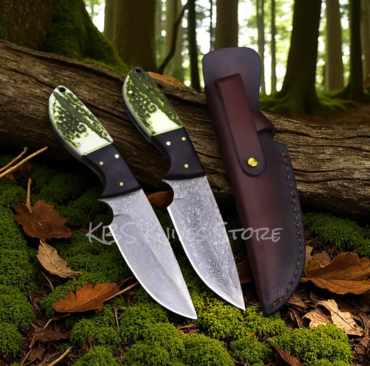 Custom Damascus Hunting Knife 8.5" Elk Horn & Rosewood