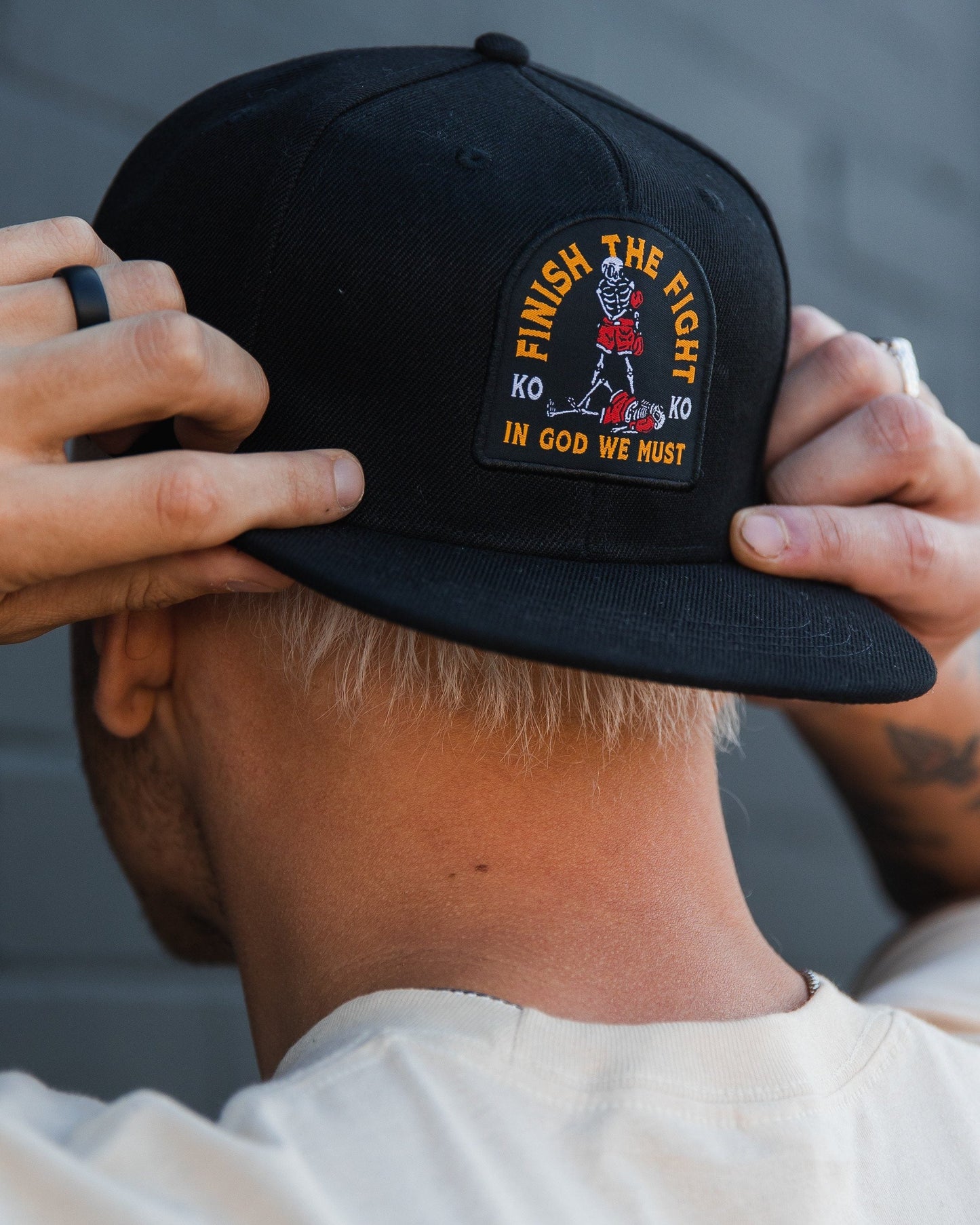 "Finish The Fight" Black Snapback Hat
