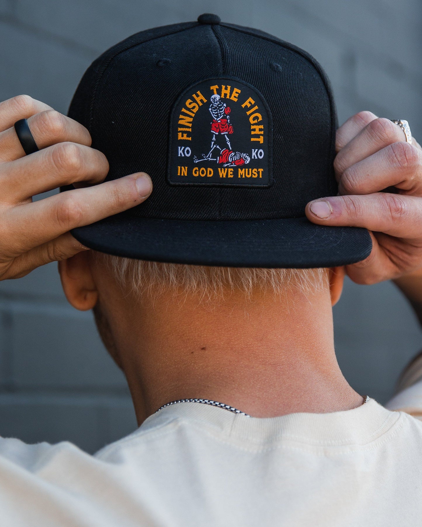 "Finish The Fight" Black Snapback Hat
