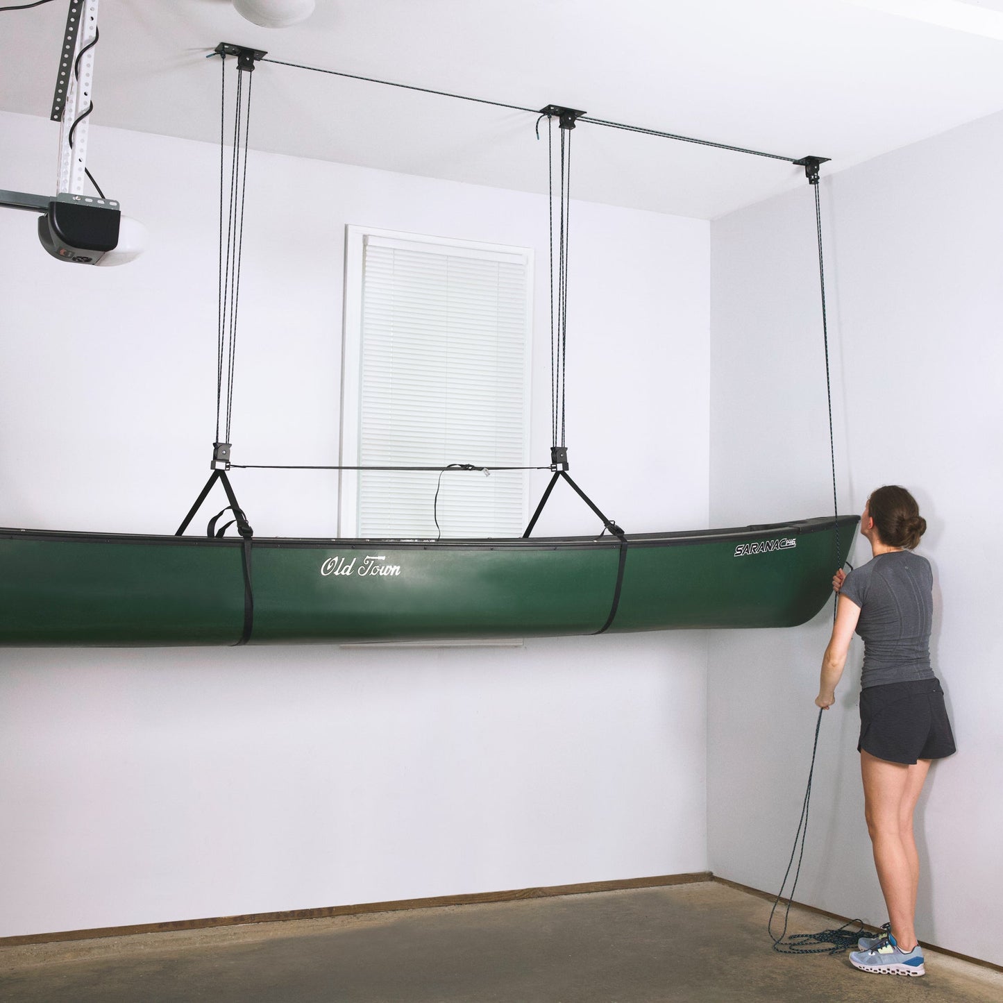 Heavy Duty Canoe Hoist Garage Ceiling Storage Hoist | Holds up to 150 lbs | 18' Lift
