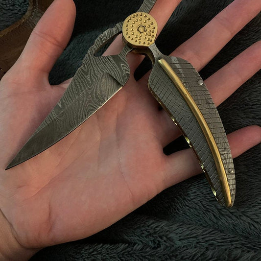 Full Damascus Folding Knife