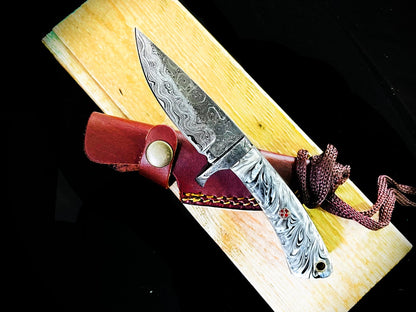 Custom Handmade Raindrop Damascus Steel Hunting Knife