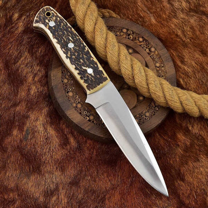 Custom Handmade Fixed Blade Skinning Knife with Leather Sheath
