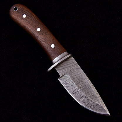 Custom Handmade Damascus Steel Skinning Knife with Walnut Wood Handle, 7.75-inch