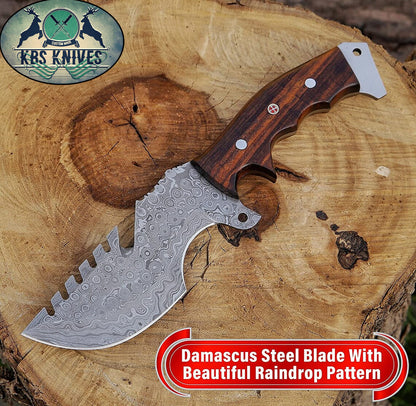 Weyland Tracker Knife – Handmade Damascus Survival Blade with Rosewood Handle
