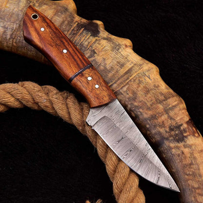 Custom Handmade Damascus Steel Skinning Knife with Rosewood Handle, 7.25-inch