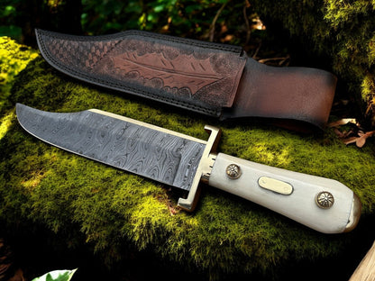 Legendary Western W49 Bowie Knife – Custom Handmade Damascus Steel Blade with Bone Handle