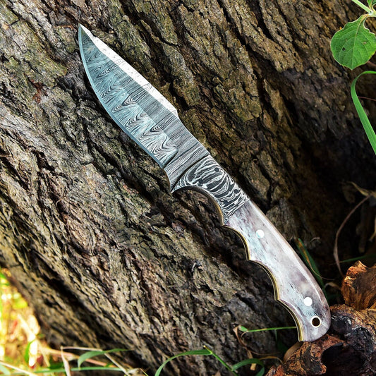 Custom Handmade Damascus Steel Good Skinning Knife with Colored Bone Handle, 8.25-inch