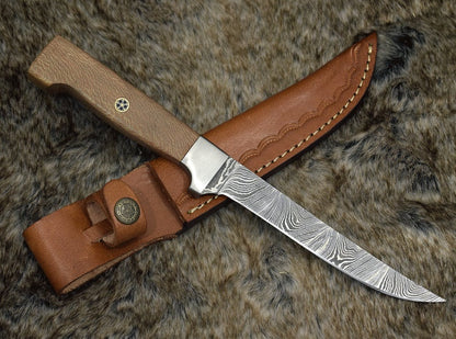 Custom Handmade Damascus Steel Fillet Knife with Rosewood Handle - 11" Overall Length by KBS Knives Store