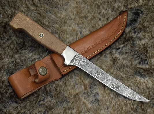 Custom Handmade Damascus Steel Fillet Knife with Rosewood Handle - 11" Overall Length by KBS Knives Store