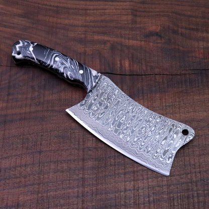 CUSTOM HANDMADE DAMASCUS STEEL CLEAVER KNIFE