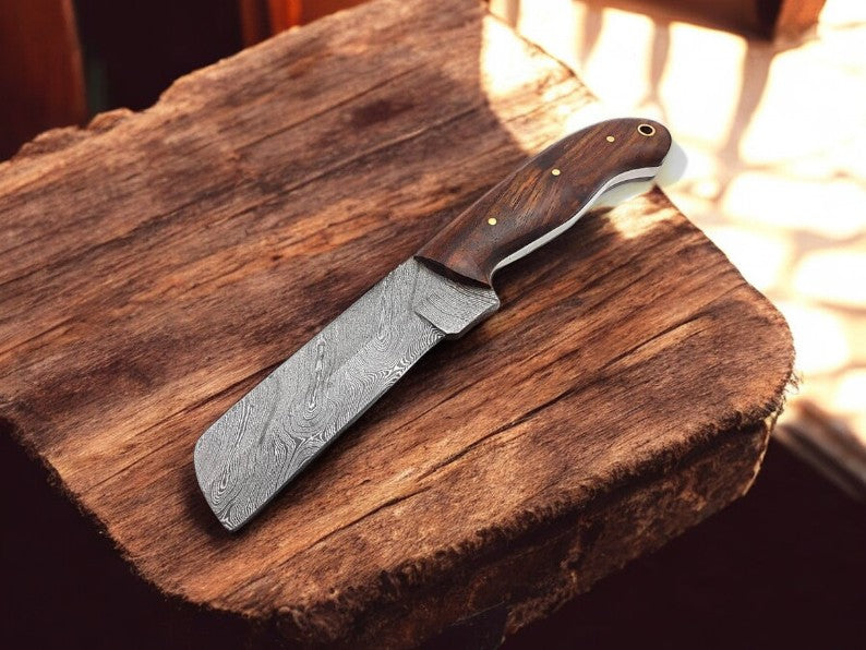 Bull Cutter Knife Sheath – Handmade Damascus Blade & Rosewood Handle | Custom Ranch EDC