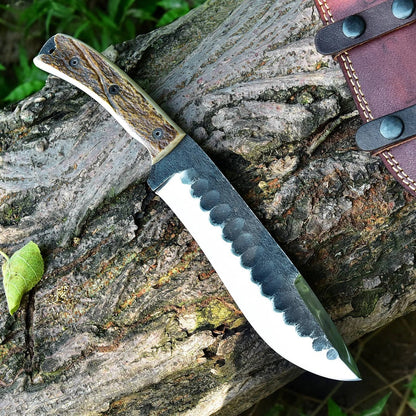 Frontier Survival Camping Knife – 12" Custom Handmade High Carbon Forged Steel Blade with Antler Horn Handle
