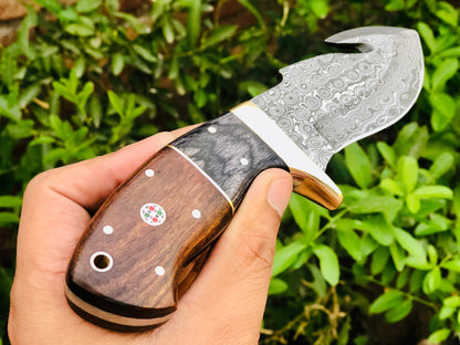 Raindrop Damascus Guthook Skinning knife