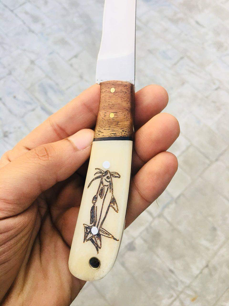 Stainless Steel Handmade Fillet-Boning Knife with Rose Wood and Engraved Bone Handle