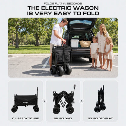 Electric Folding Wagon 500W – Motorized Utility Cart with All-Terrain Wheels Black