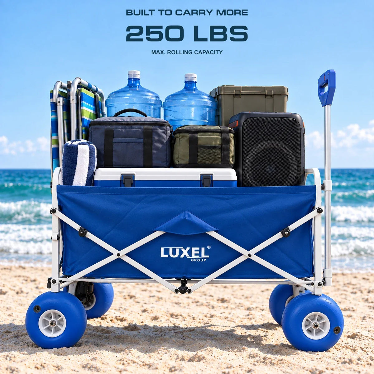 Electric Beach Wagon 500W – Motorized Folding Cart with Balloon Wheels Blue