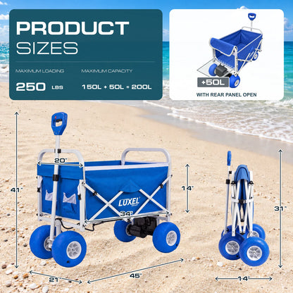 Electric Beach Wagon 500W – Motorized Folding Cart with Balloon Wheels Blue