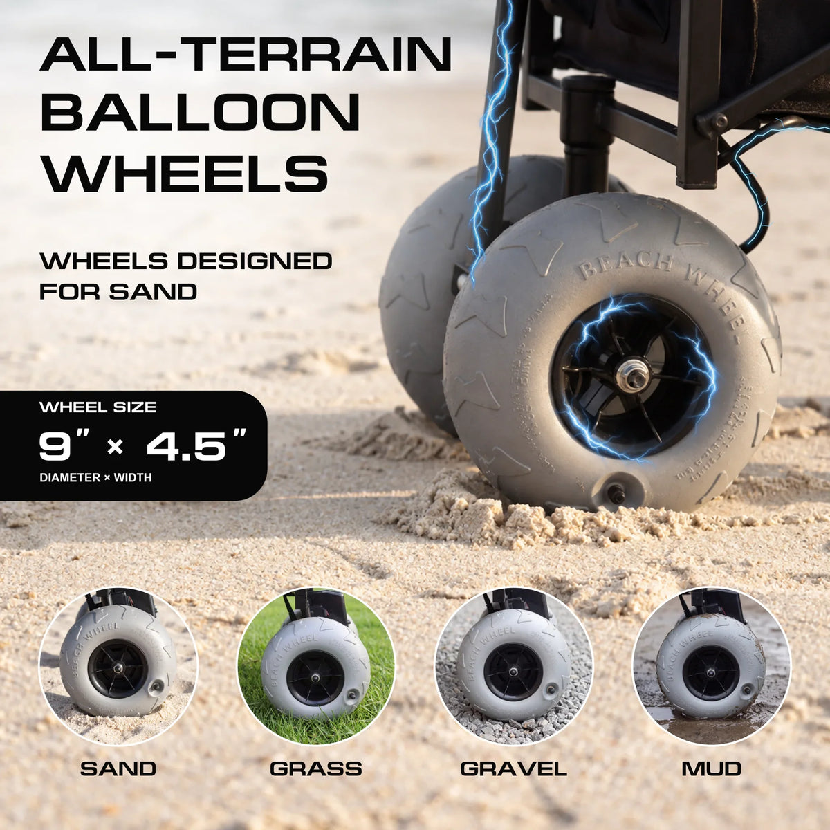 Electric Beach Wagon 500W – Motorized Folding Cart with Balloon Wheels Black