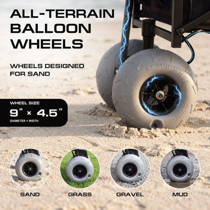Electric Beach Wagon 500W – Motorized Folding Cart with Balloon Wheels Black
