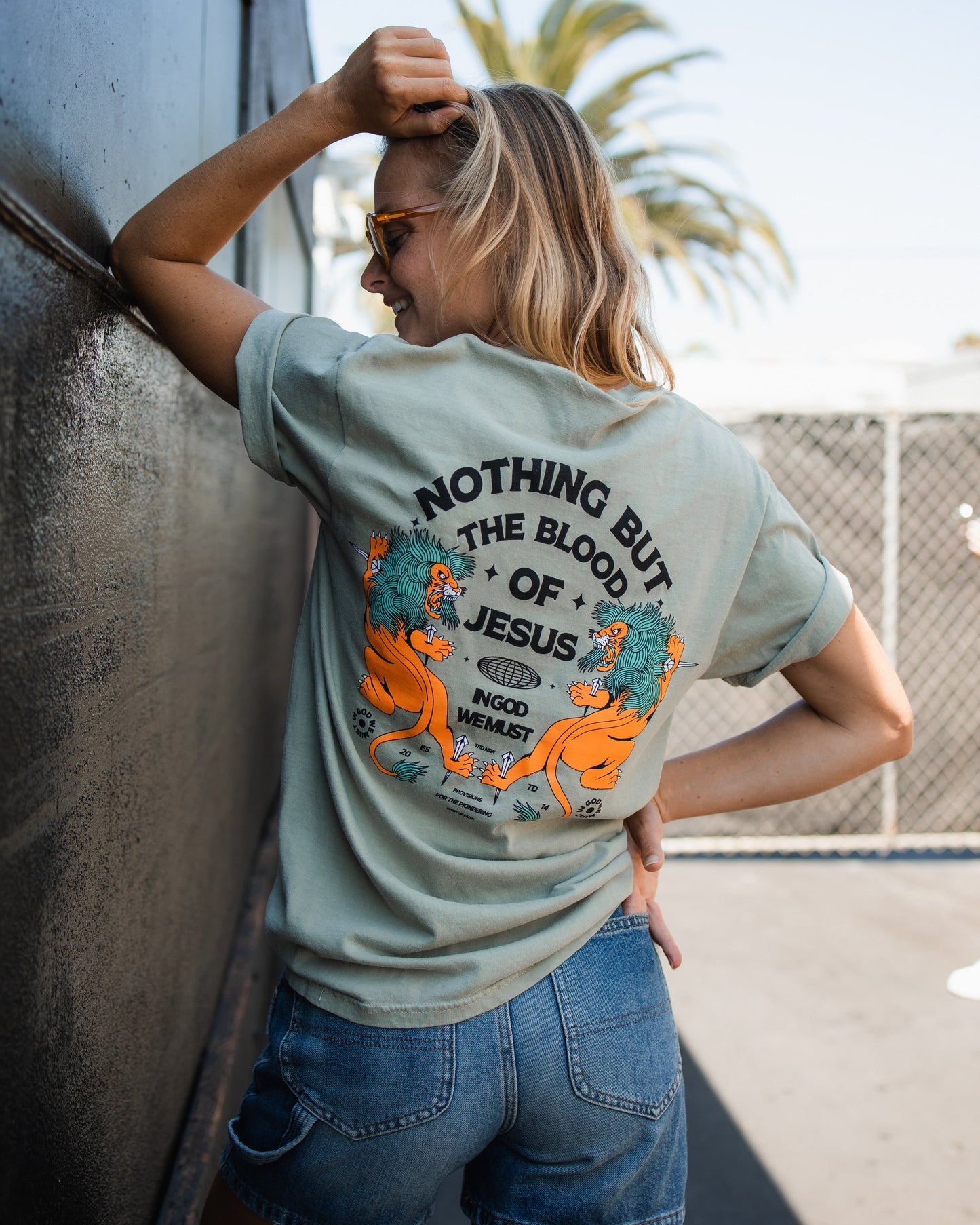 "Nothing But The Blood" Sandstone Premium Melon Tee