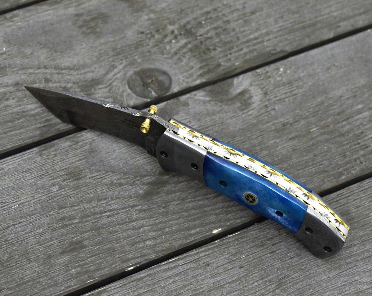 Prudence Tanto Blade Handmade Damascus Folding Pocket Knife with Bone Handle