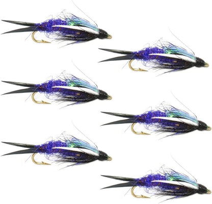 Double Bead Purple Psycho Prince Nymph Fly - 6 Flies Size 14