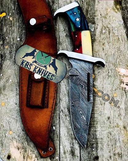 Rambo Knife for Texans - Custom Handmade Damascus Bowie with Exotic Wood & Bone Handle