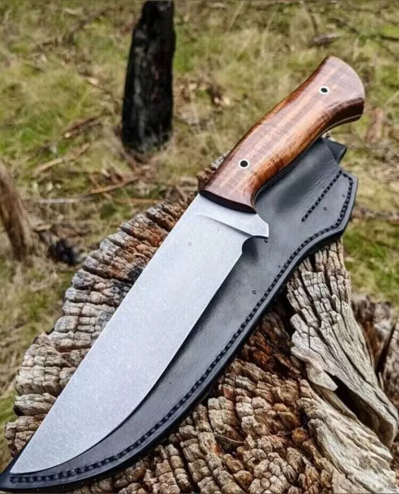 Custom Hunting Knife Tool Steel Blade & Burl Rosewood Handle