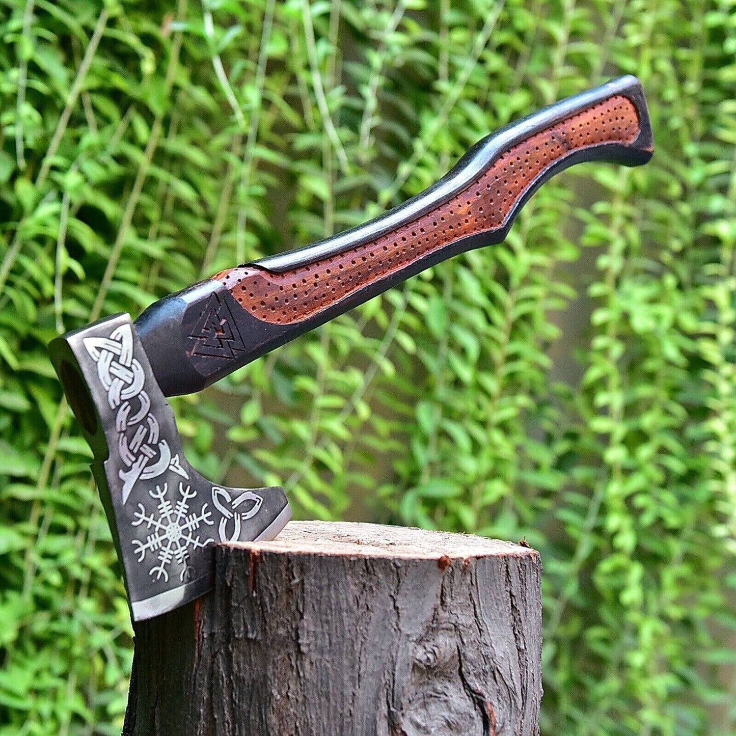 Norse Axe with Custom Handmade Forged Engraved 1095 Steel Blade and Hand Engraved Rosewood Handle – Valhalla Edge