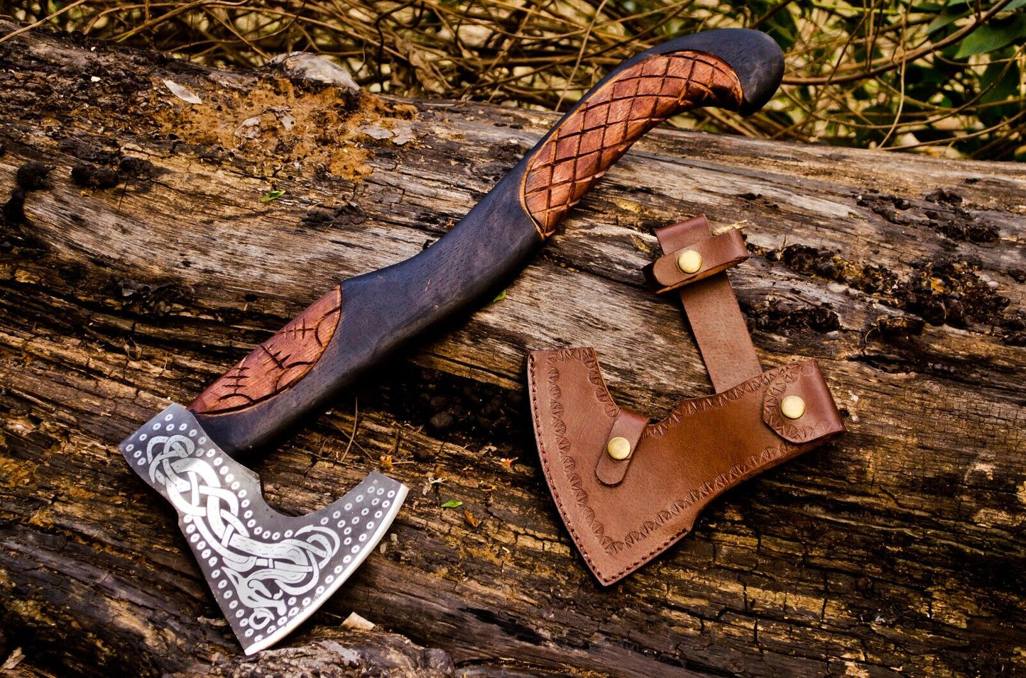 Handcrafted Battle Axe with Engraved 1095 Steel Blade and Hand Engraved Rosewood Handle – KBS Knives Store