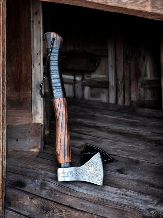 Battle Axe with Custom Handmade Forged Engraved 1095 Steel Blade and Ash Wood Handle – Warrior's Edge