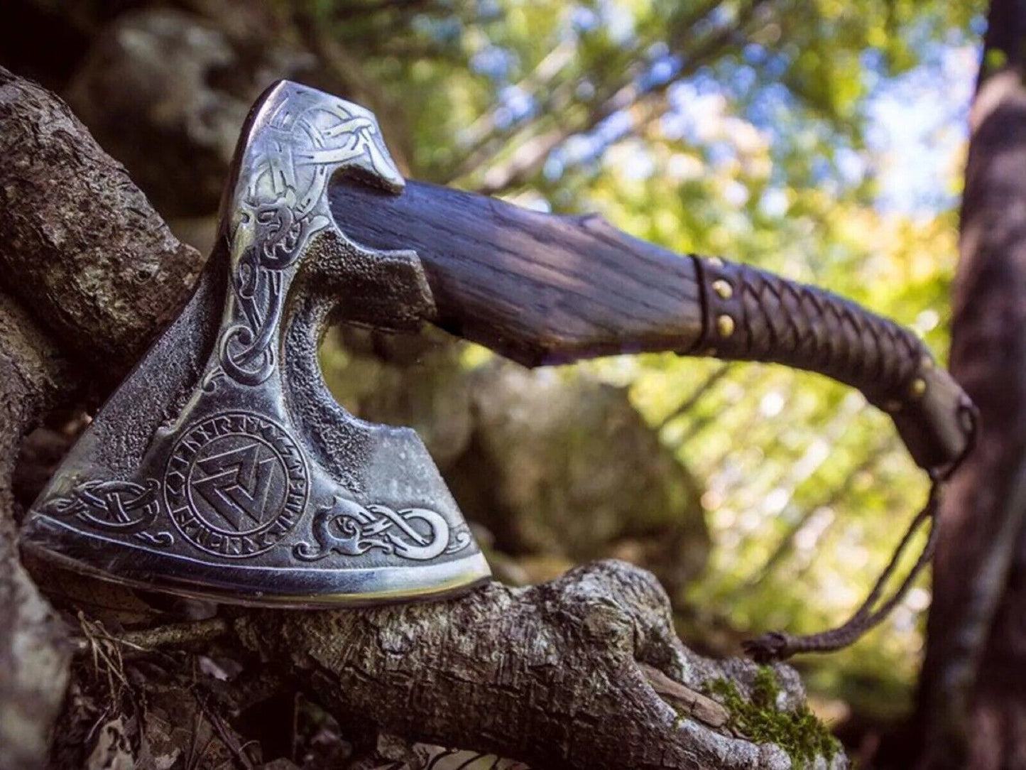 Native American Tomahawk with Custom Handmade Forged Engraved 1095 Steel Blade and Rosewood Handle – Warrior’s Edge