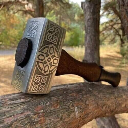 Battle Axe Set: Tomahawk and Hammer with Custom Handmade Forged Engraved 1095 Steel Blade – Warrior's Duo