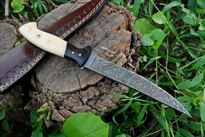 Custom Handmade Damascus Steel Fillet Knife with Wenge Wood and Bone Handle - 11-inch Overall Length"
