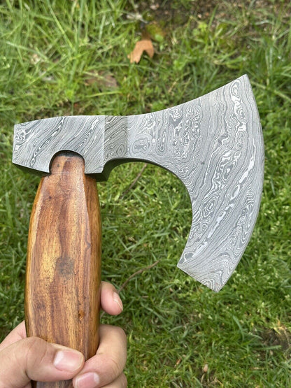 Handcrafted Damascus Steel Tomahawk Axe – "The Viking's Edge"