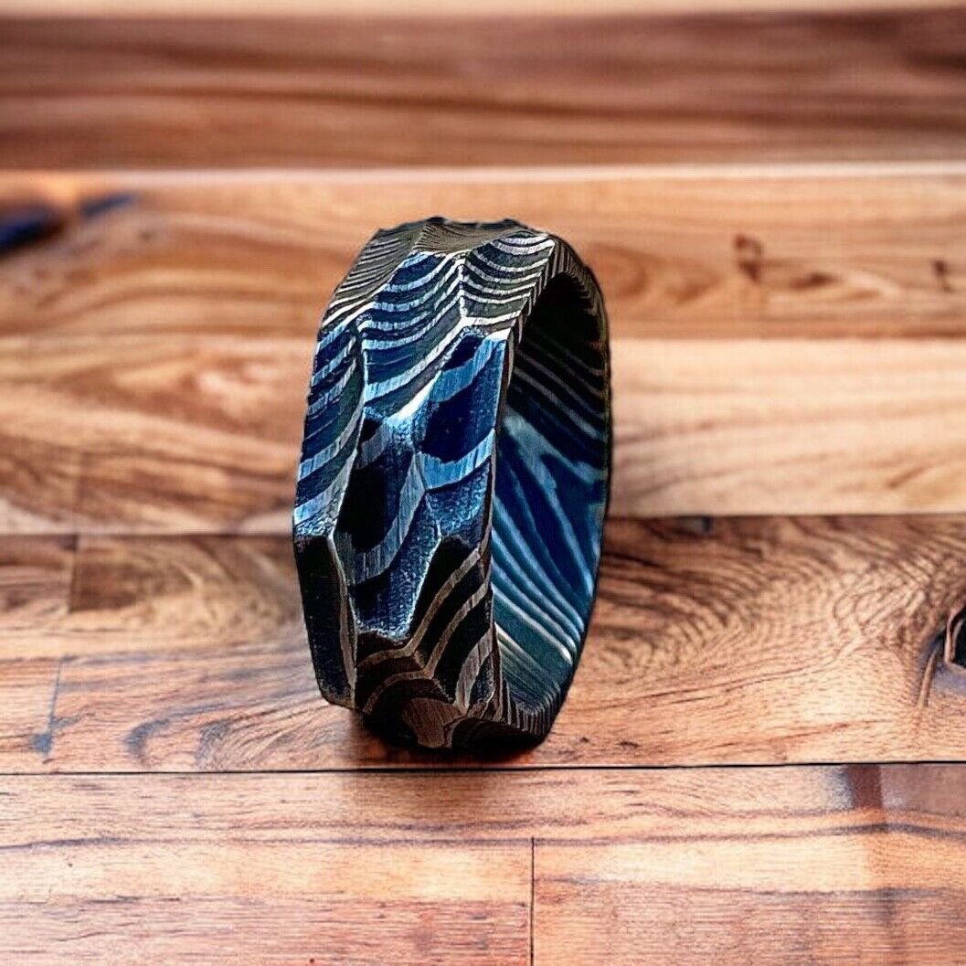Timeless Bond Hand-Forged Damascus Steel Proposal Memory Ring by KBS Knives Store