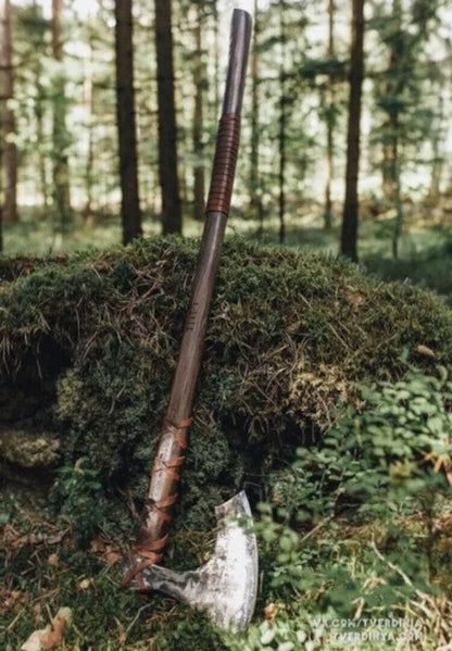 Custom Handmade Viking Battle Axe with Forged 1095 Steel Blade and Rosewood Leather-Wrapped Handle – KBS Knives Store