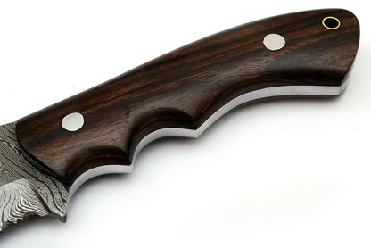 Custom Handcrafted Damascus Steel Tom Brown Tracker Knife - 10" Rosewood Handle with Horizontal Leather Sheath | Survival, Camping, Tactical | KBS Knives