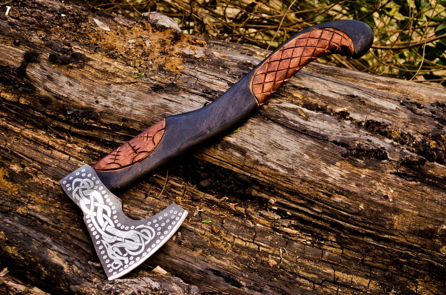 Handcrafted Battle Axe with Engraved 1095 Steel Blade and Hand Engraved Rosewood Handle – KBS Knives Store