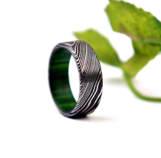 Exquisite Damascus Steel Engagement Ring by KBS Knives Store