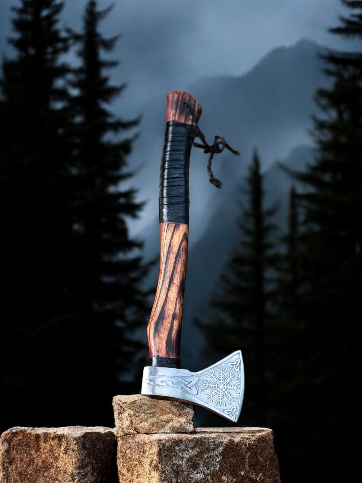 Battle Axe with Custom Handmade Forged Engraved 1095 Steel Blade and Ash Wood Handle – Warrior's Edge