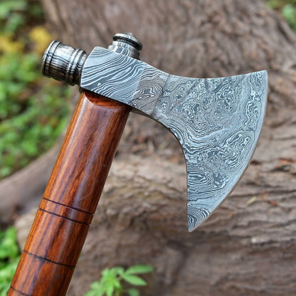 Native American Smoking Tomahawk with Custom Handmade Forged Damascus Steel Blade – "Spirit of the Pipe"