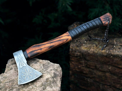 Battle Axe with Custom Handmade Forged Engraved 1095 Steel Blade and Ash Wood Handle – Warrior's Edge