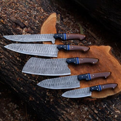 Custom Handmade Damascus Steel Knife Set with Rosewood